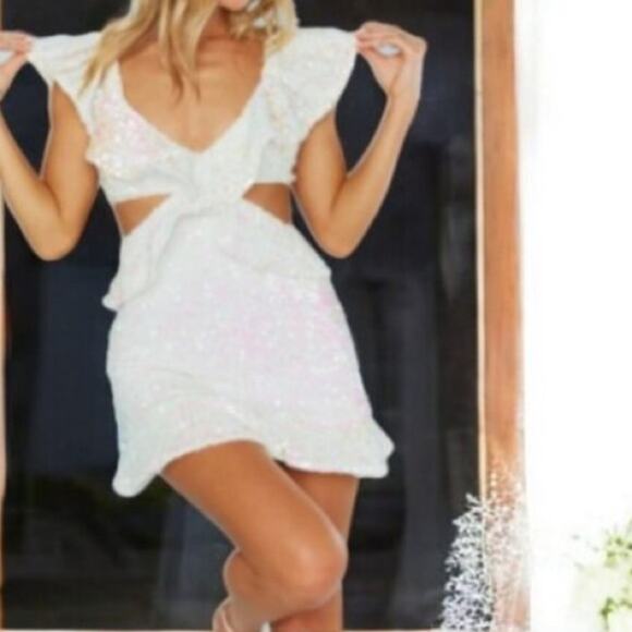 Show Me Your MuMu White Sequin Mini Dress L NWT - Picture 4 of 9